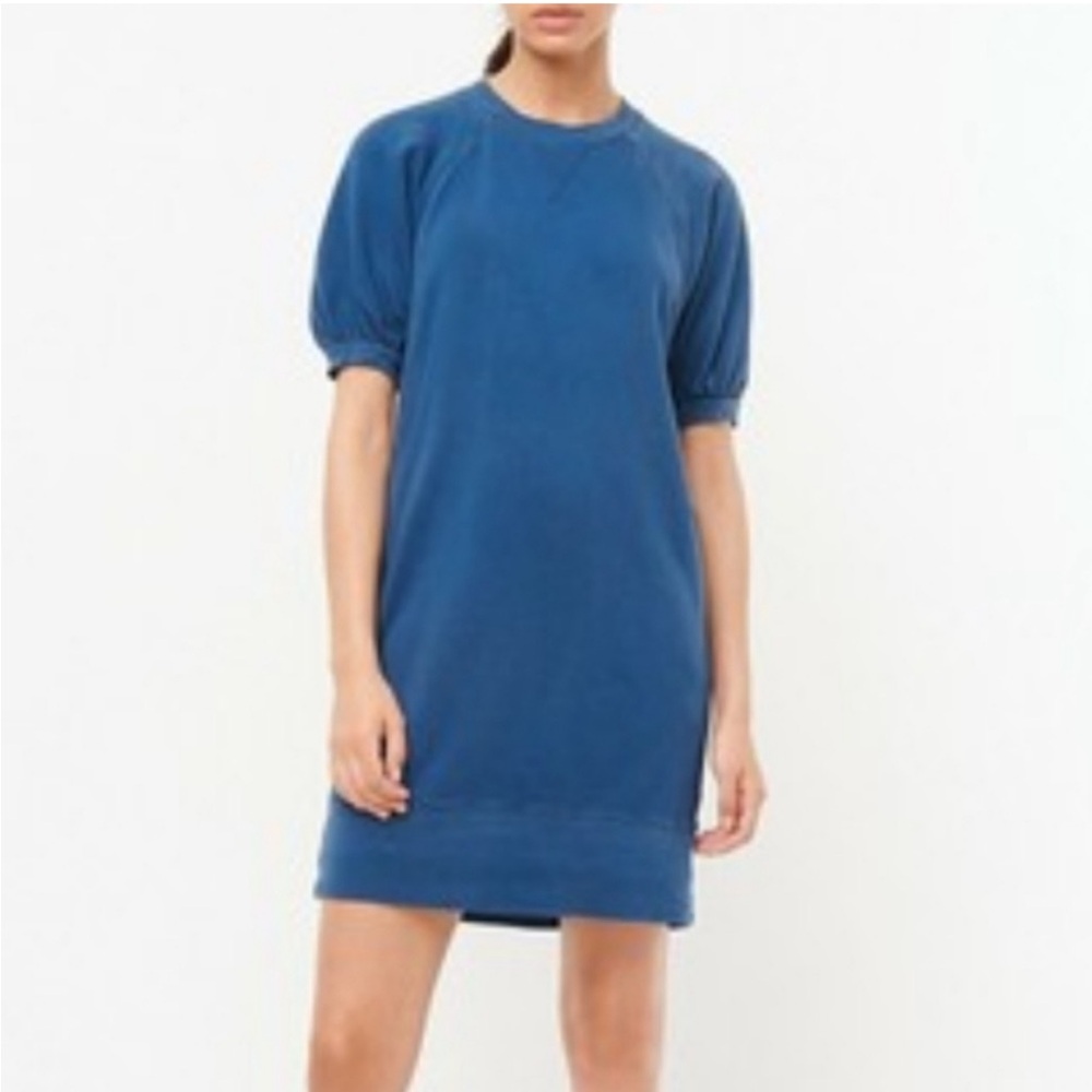 J. Crew Puff-Sleeve Sweatshirt Blue Crew Neck Cotton Shift Dress